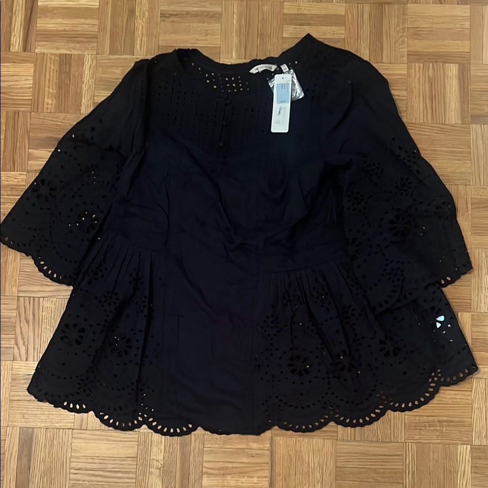 Soft Surroundings Elegant Black Eyelet Blouse